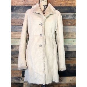 Ann Taylor Small Faux Shearling / Suede Coat Cream
